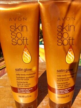 2 Avon Skin So Soft Satin Glow Medium Skin Tone 8.4 fl oz Sealed Discontinued